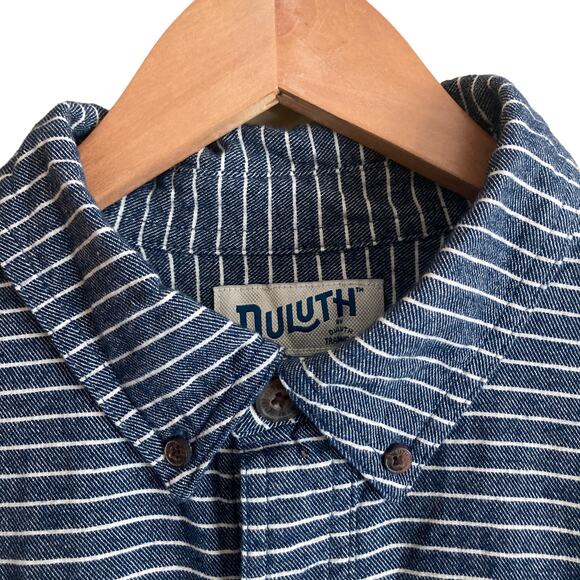 Duluth Men's Large Free Swingin' Flannel Relaxed Fit Shirt Blue Railroad Stripe - Picture 4 of 8